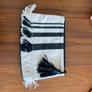 Loeffler Randall striped fringe canvas clutch with zipper